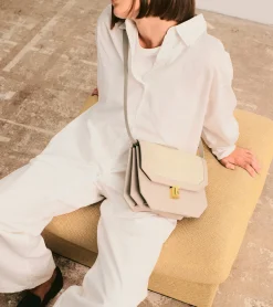 Sac bandoulière moyen modèle Rose en cuir côtelé et cuir lisse - GREGE 1