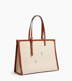 Sac cabas épaule Sarah Espeute en cuir semi-végétal et toile coton - White Chalk Brown Tan