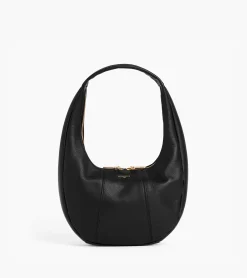Sac hobo moyen modèle Juliette en cuir grainé - Black