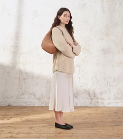 Sac hobo moyen modèle Juliette en cuir grainé - Brown Tan