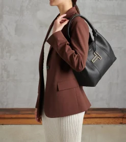 Sac porté épaule moyen modèle Juliette en cuir grainé - Black