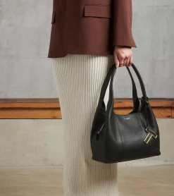 Sac porté épaule moyen modèle Juliette en cuir grainé - Black