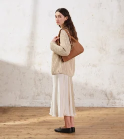 Sac porté épaule moyen modèle Juliette en cuir grainé - Brown Tan