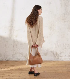 Sac porté épaule moyen modèle Juliette en cuir grainé - Brown Tan