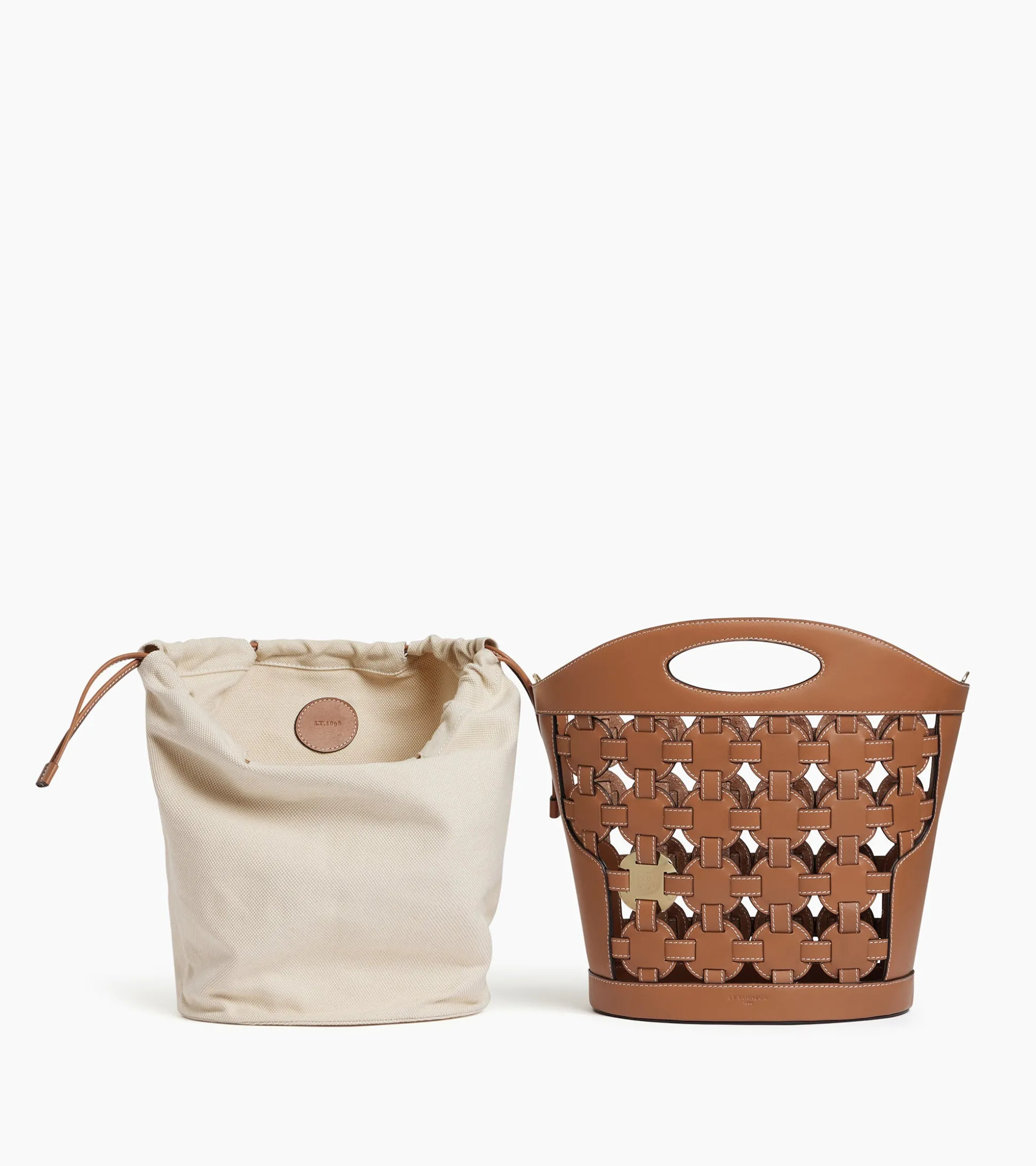 Sac seau Le Potier en toile coton et cuir lisse - TAN