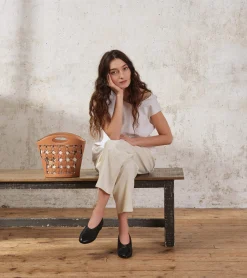 Sac seau Le Potier en toile coton et cuir lisse - TAN