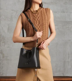 Sac seau Louise en cuir grainé - Black Le Bleu