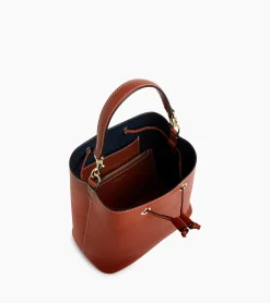 Sac seau Louise en cuir grainé - Mahogany Brown Twilight Blue