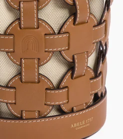 Sac seau porte-bouteille Maison Abelé en toile coton et cuir lisse - Brown Tan