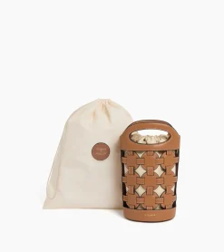 Sac seau porte-bouteille Maison Abelé en toile coton et cuir lisse - Brown Tan