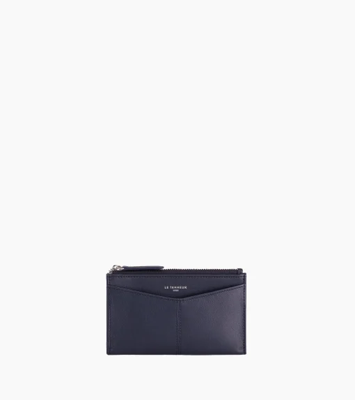 Étui clés zippé Charlotte en cuir lisse - Bleu crépuscule