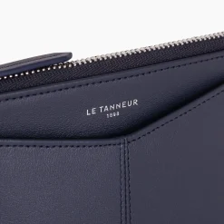 Étui clés zippé Charlotte en cuir lisse - Bleu crépuscule
