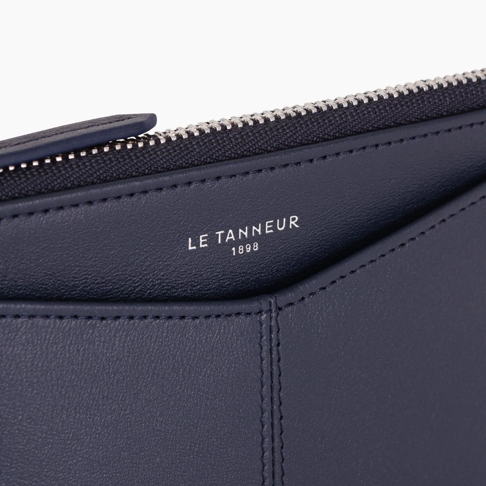 Étui clés zippé Charlotte en cuir lisse - Bleu crépuscule