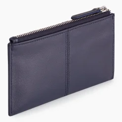 Étui clés zippé Charlotte en cuir lisse - Bleu crépuscule